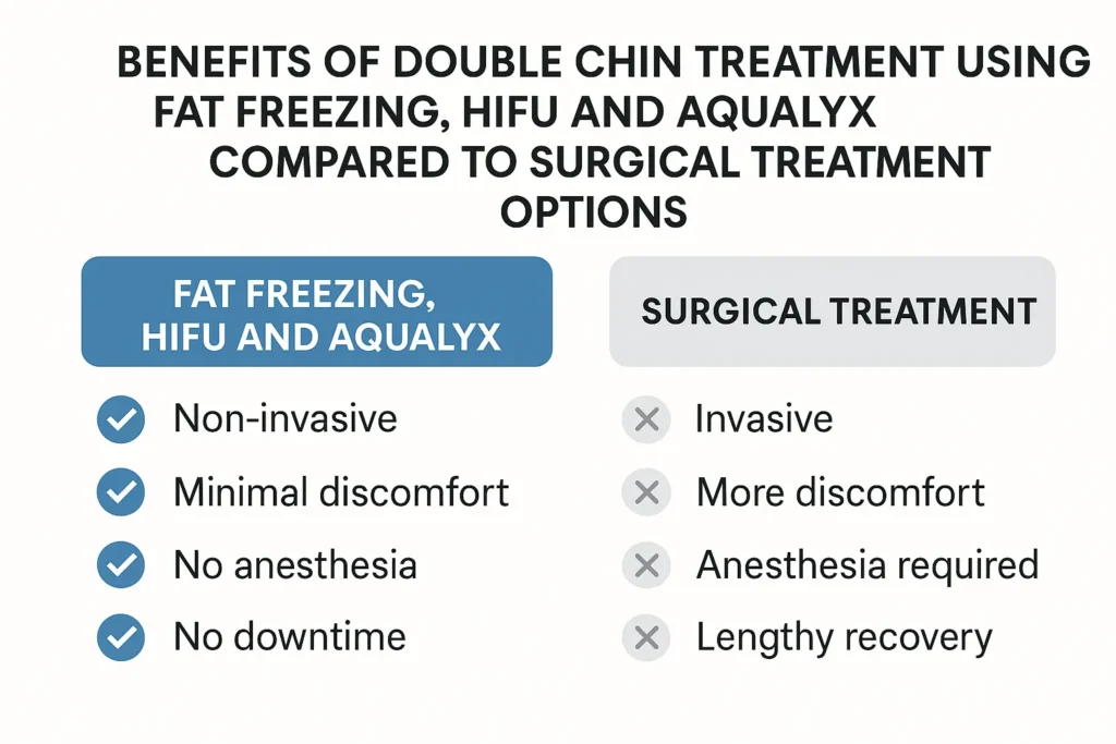 Graphic about the benefits of double chin treatment Longbridge - from LA LIPO