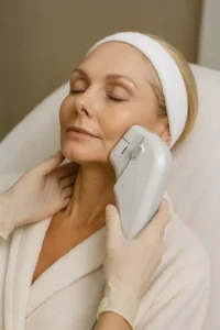 Woman receiving HIFU non surgical facelift treatment Longbridge