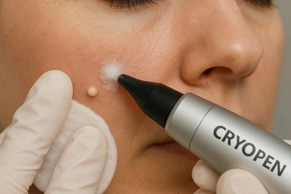 Woman receiving milia removal treatment Longbridge