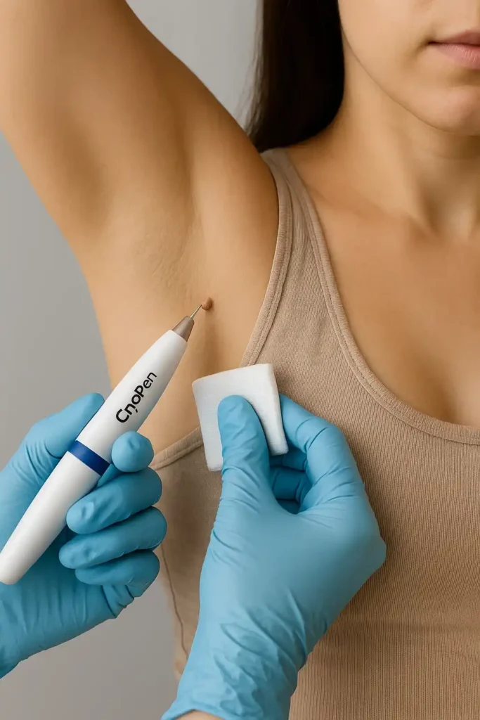woman having cryopen to remove underarm skin tags Longbridge
