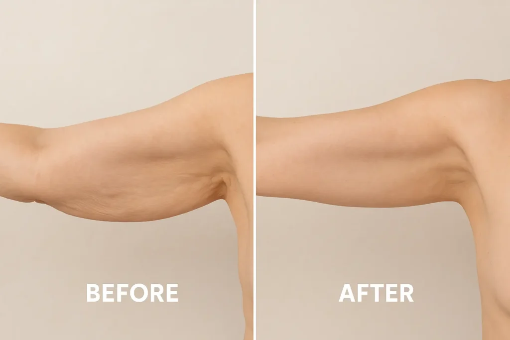 Picture of LA LIPO Longbridge before and after results of skin tightening treatment on the upper arms.